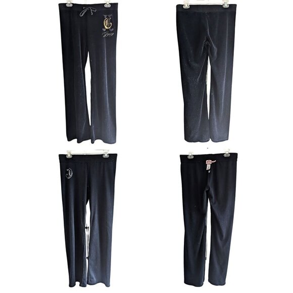 Vtg Y2K JUICY COUTURE 3pc Black Mixed Metal Velour Matching Tracksuit Set Sz S/L - Picture 6 of 11